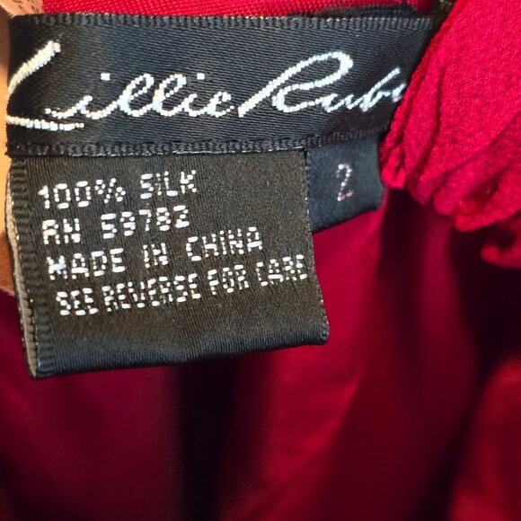 Vintage 1990s Lillie Rubin Crimson Red Assym Hem 100% Silk Prom Evening Gown, 2 - Picture 10 of 11